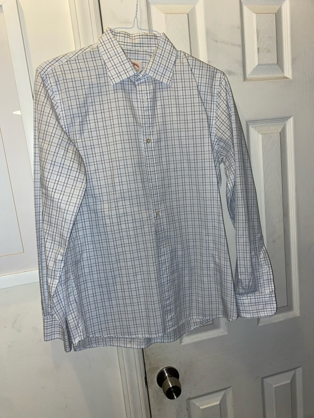 Brooks Brothers White Shirt with Blue Windowpane Grid red fleece M